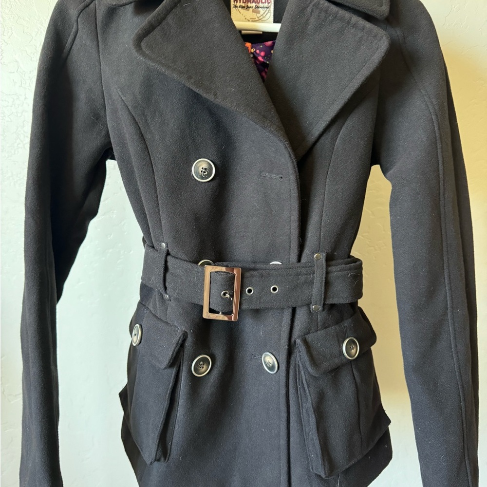 Hydraulic Black Trench Coat with Structured Shoulders